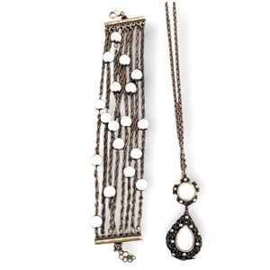 Bronze bracelet and necklace with pearl accents